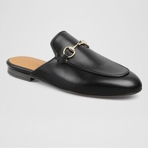 Gucci Princetown Black Leather Mules with Gold Hardware - 9.5 US